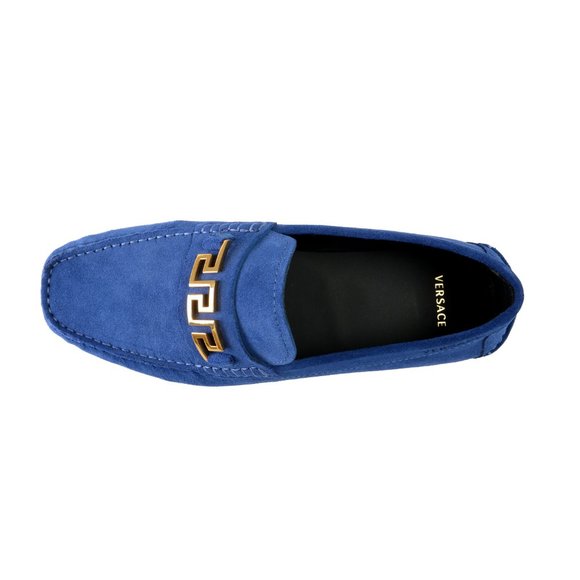 Versace Men\'s 100% Suede Leather Blue Driver Moccasin Slip On Loafers Shoes